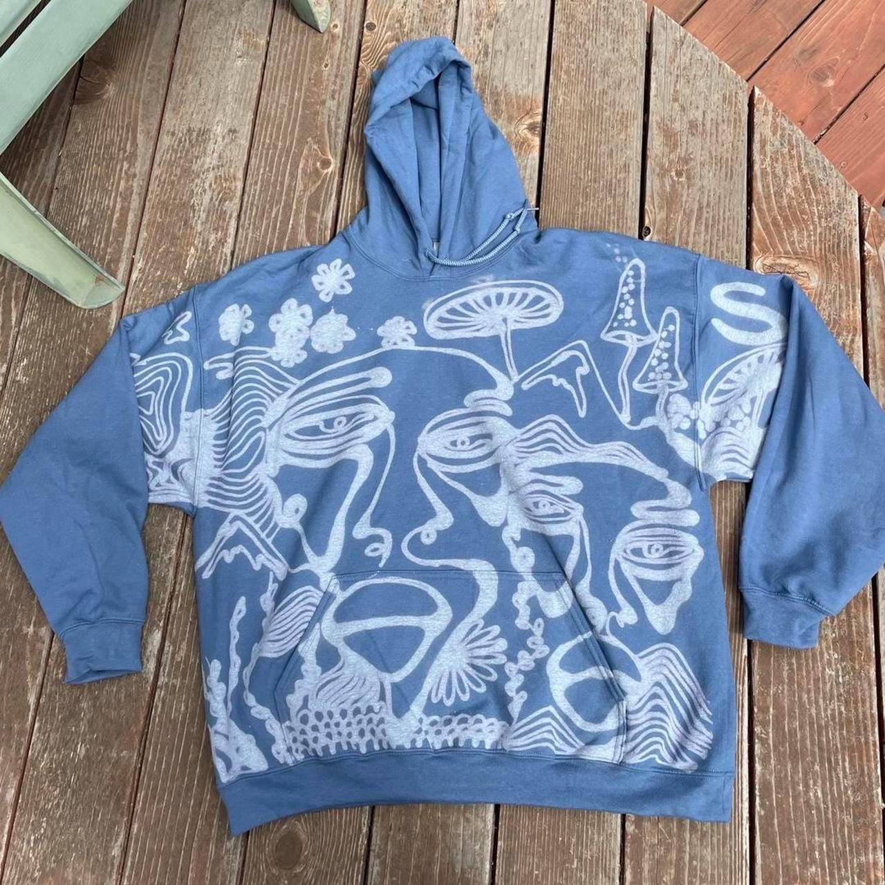 Faces and mountain vibes handmade oversized hoodie