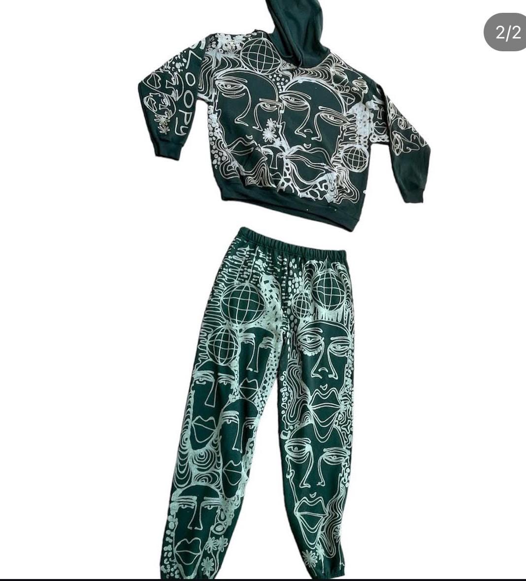 Custom Graphic cozy abstract pattern jogger style pants and oversized soft hoodie unisex matching sweatsuit