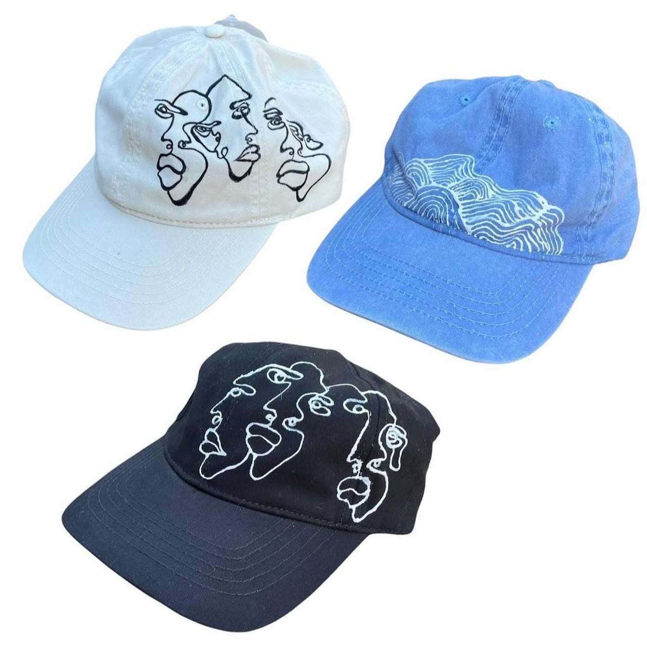 handpainted graphic faces, waves, and abstract pattern trucker festival hats