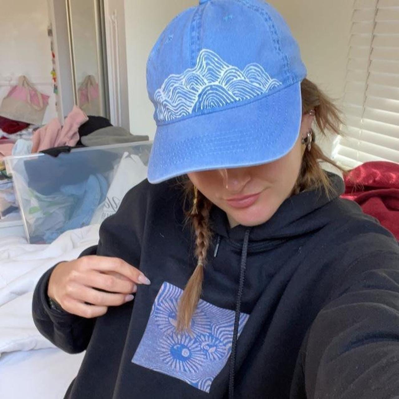 handpainted graphic faces, waves, and abstract pattern trucker festival hats