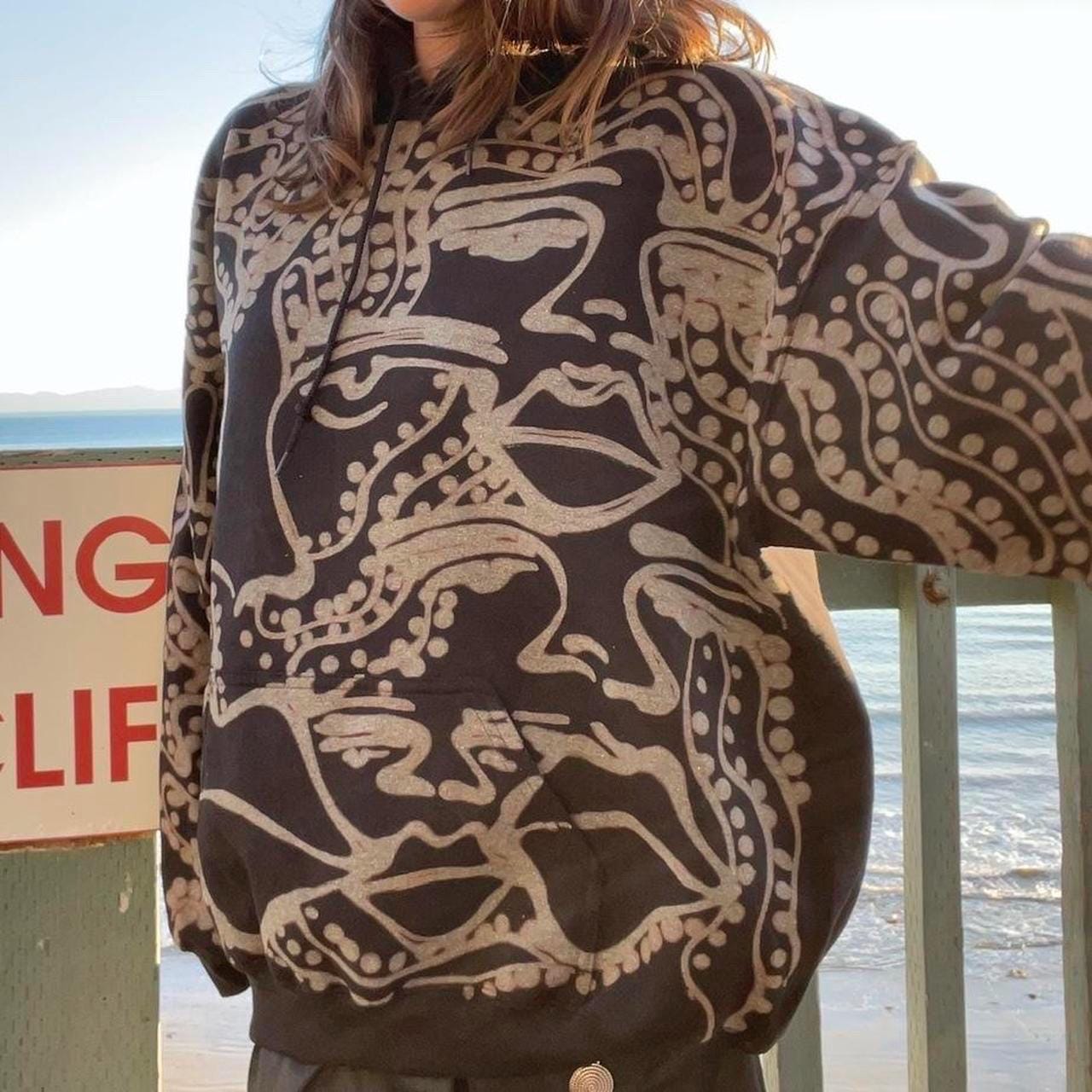Crazy unique abstract faces oversized hoodie in royal blue