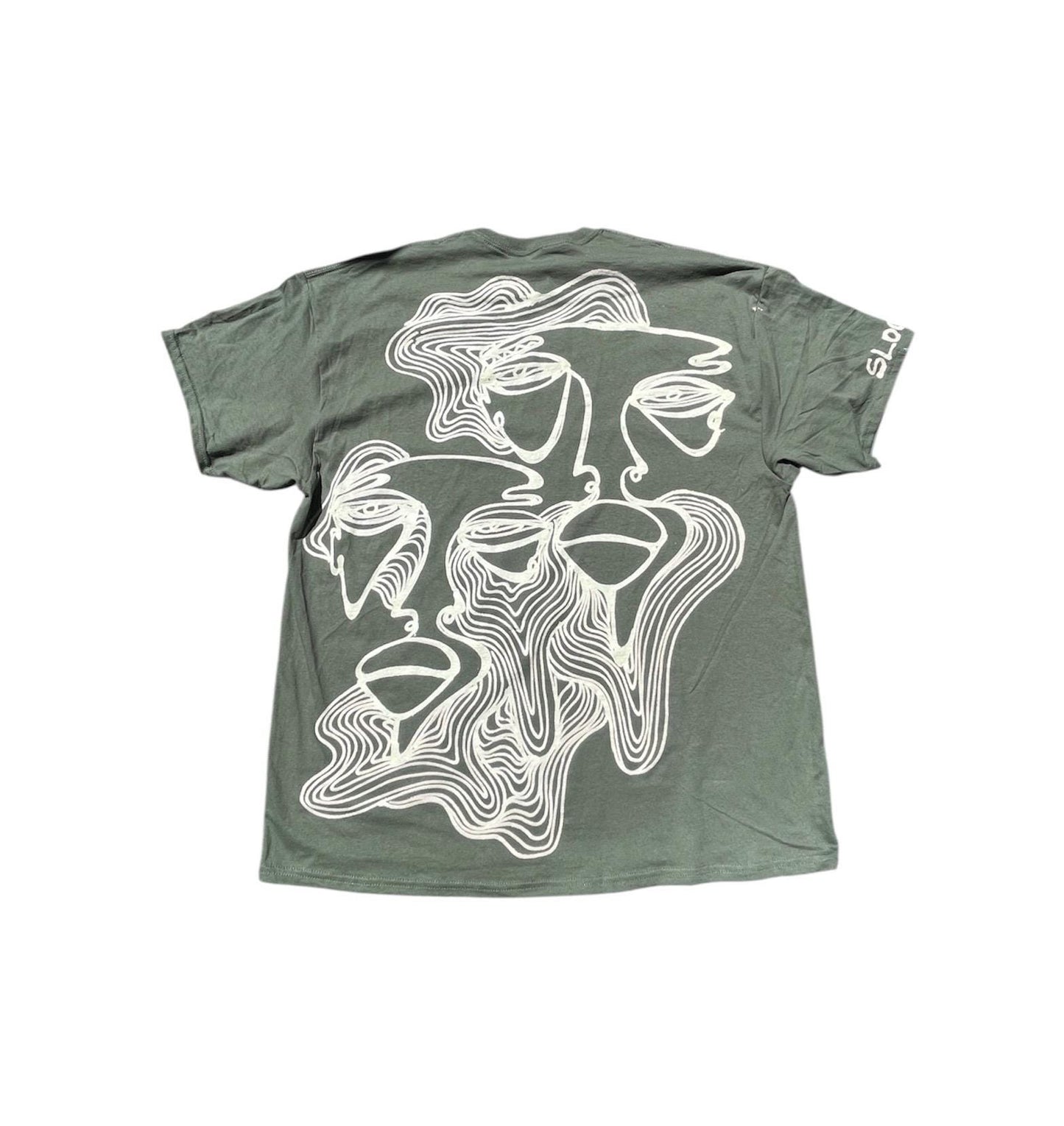 .One line faces and psychedelic stripe oversized tee