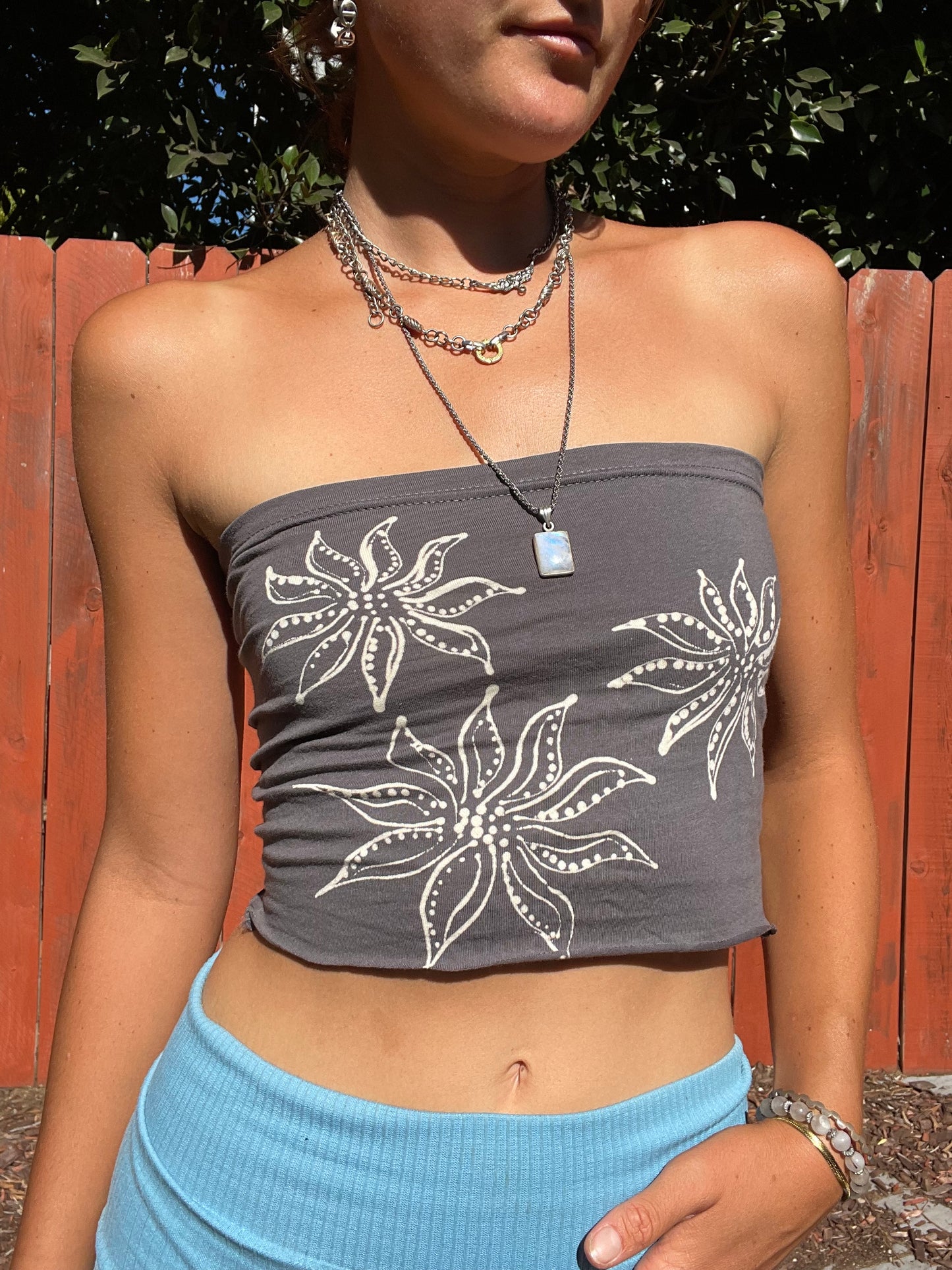 Fine line floral open back tank