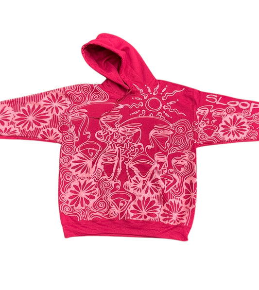 .One line faces and funky flower sun spiral hoodie