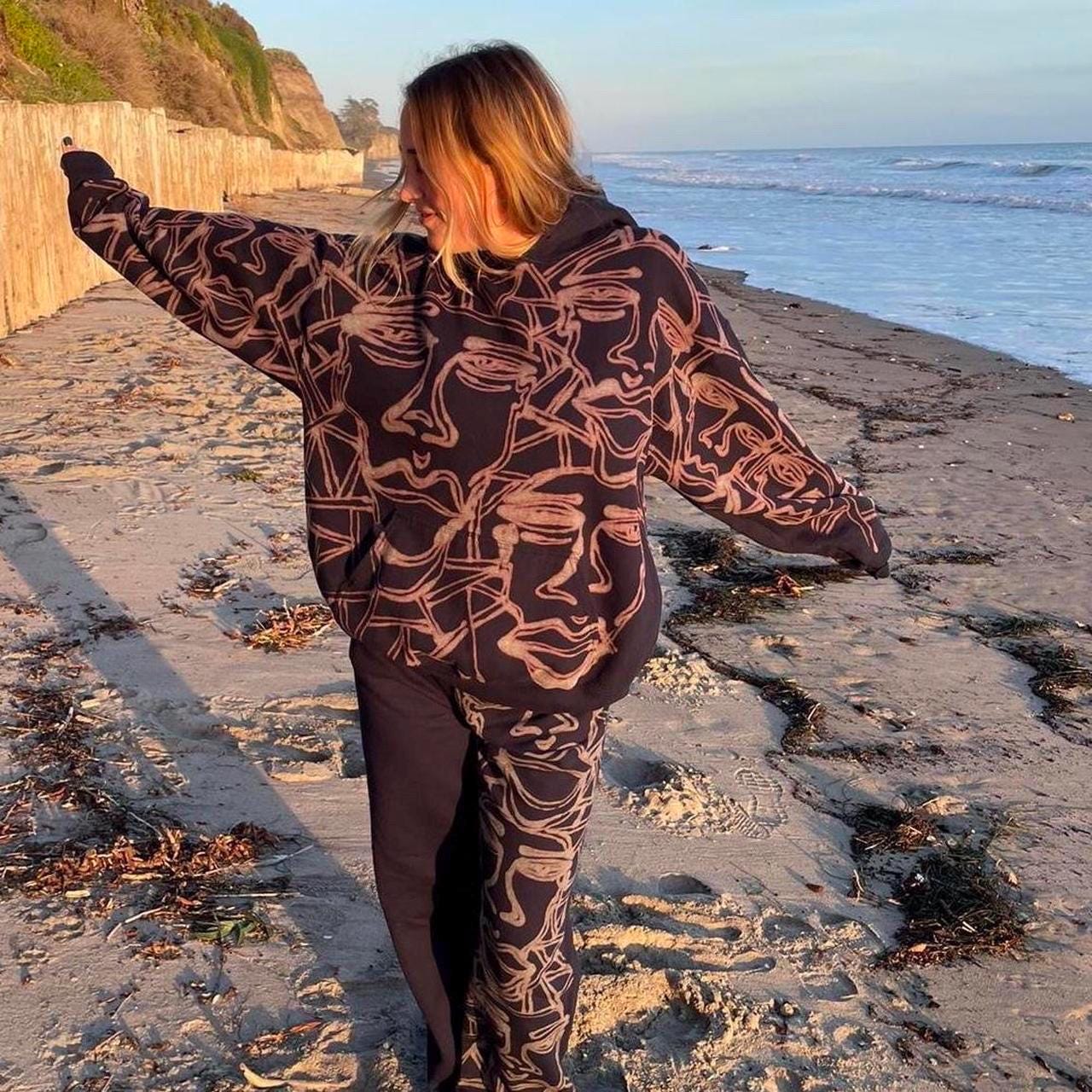 Custom Graphic cozy abstract pattern jogger style pants and oversized soft hoodie unisex matching sweatsuit