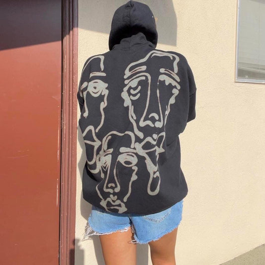 Skater style Graffiti faces abstract grunge oversized hoodie