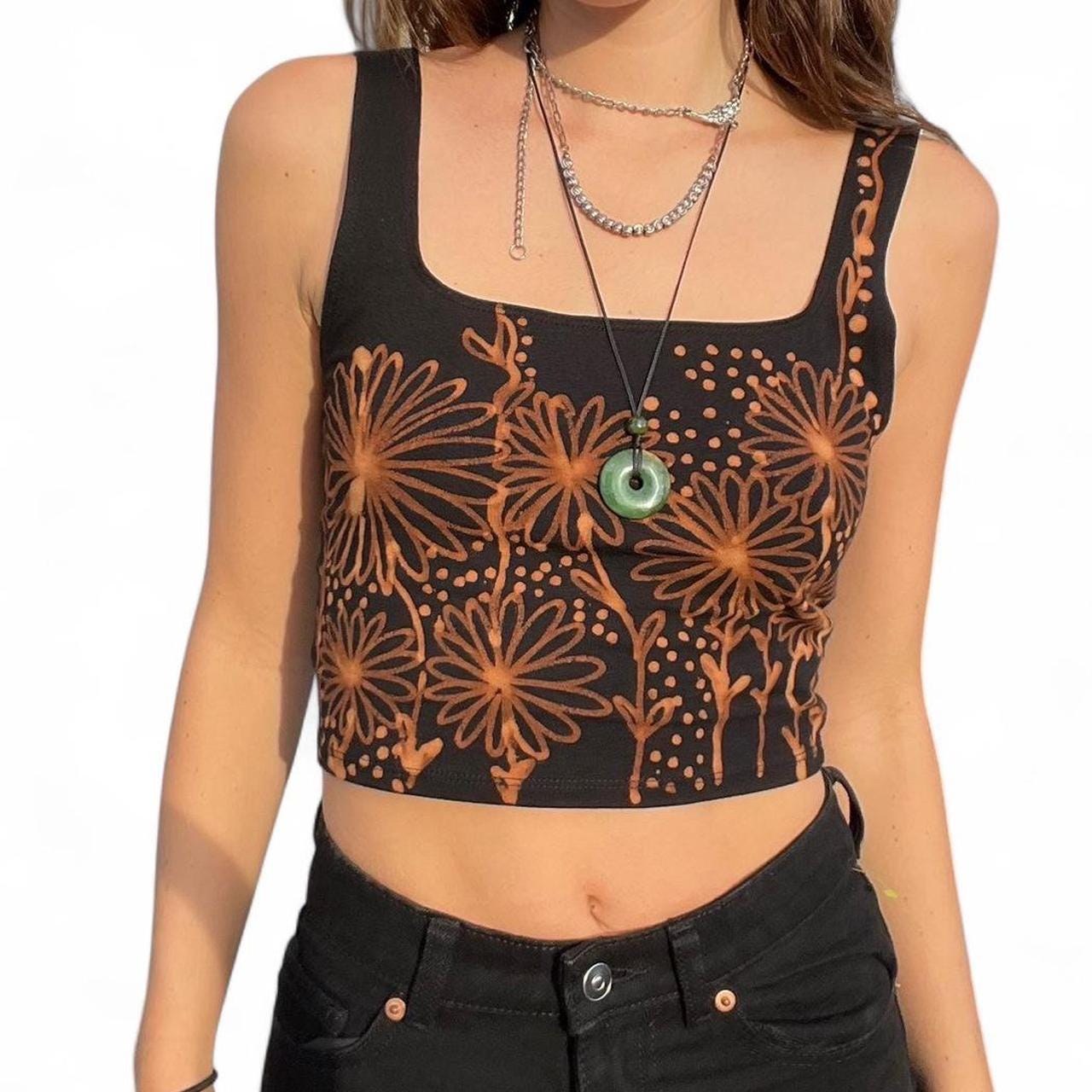 Dotted floral square neck tank