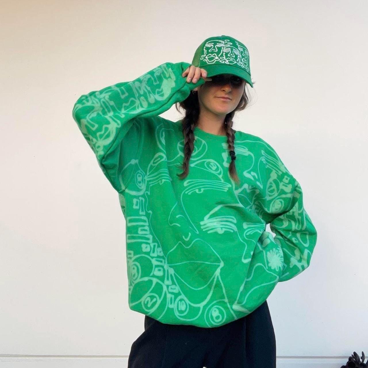 handpainted graphic faces, waves, and abstract pattern trucker festival hats