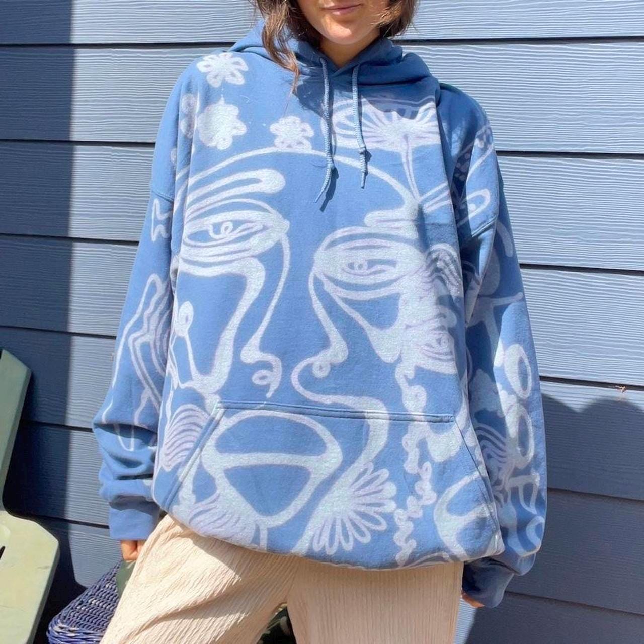 Faces and mountain vibes handmade oversized hoodie