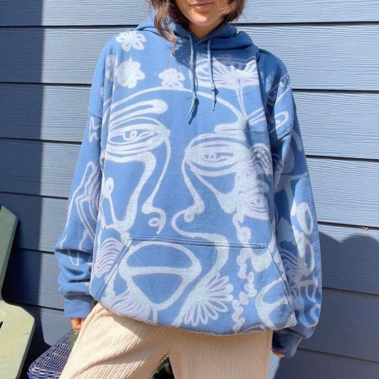 Faces and mountain vibes handmade oversized hoodie