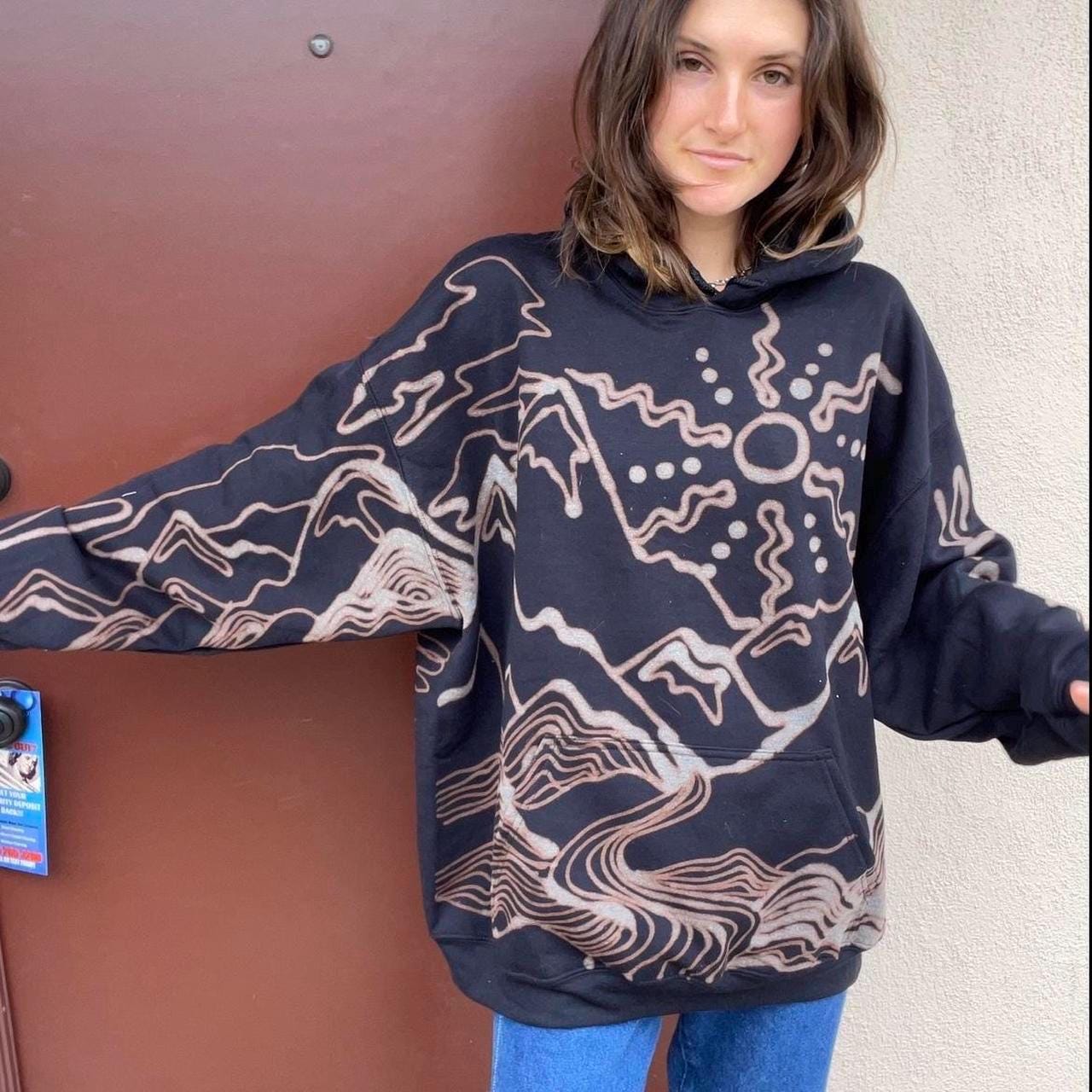 .Funky mountain design handmade graphic oversized hoodie