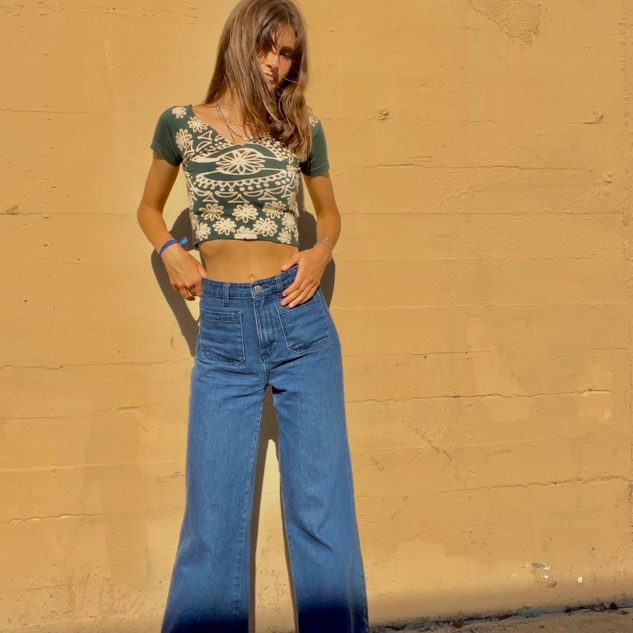 Fitted off the shoulder floral mandala crop