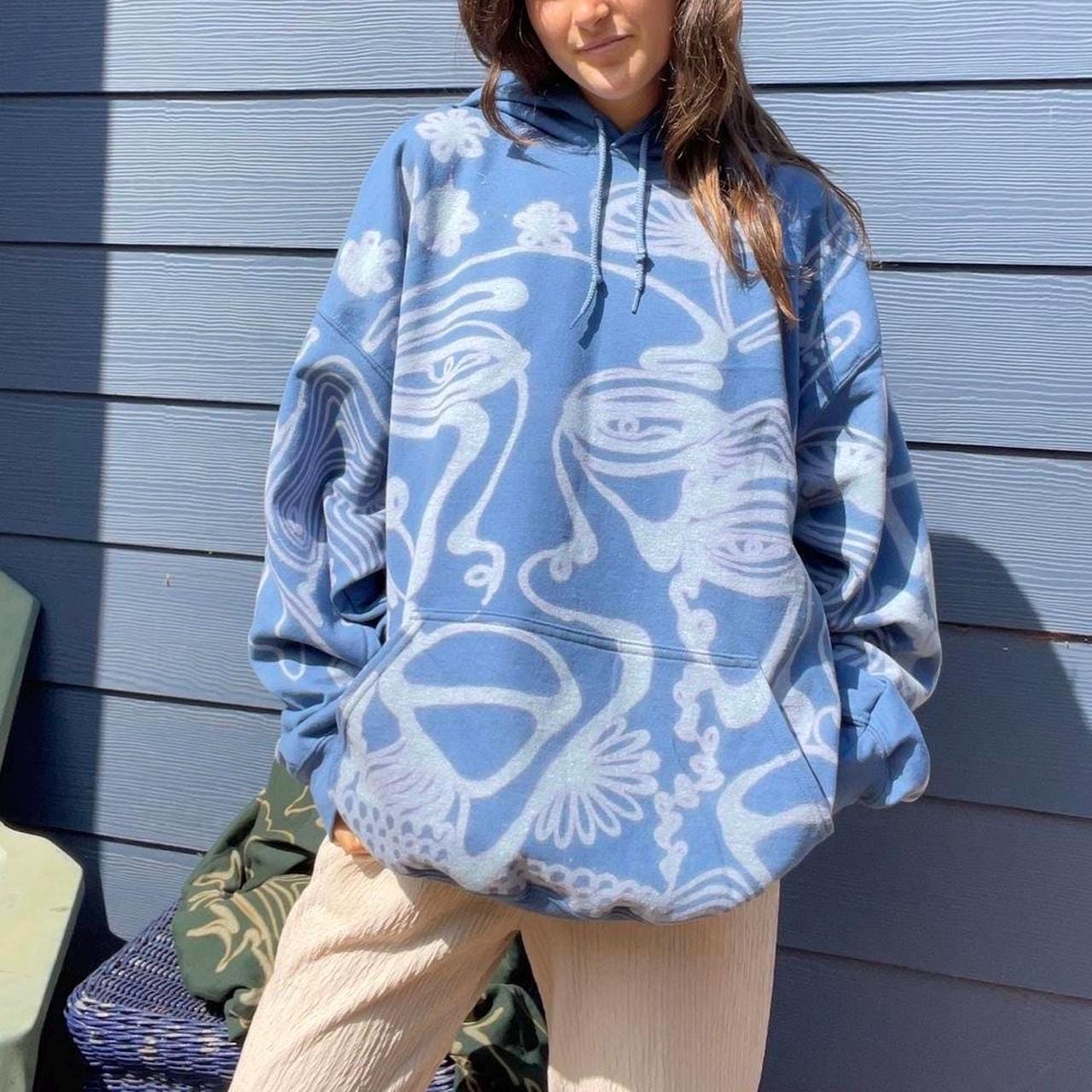 Faces and mountain vibes handmade oversized hoodie