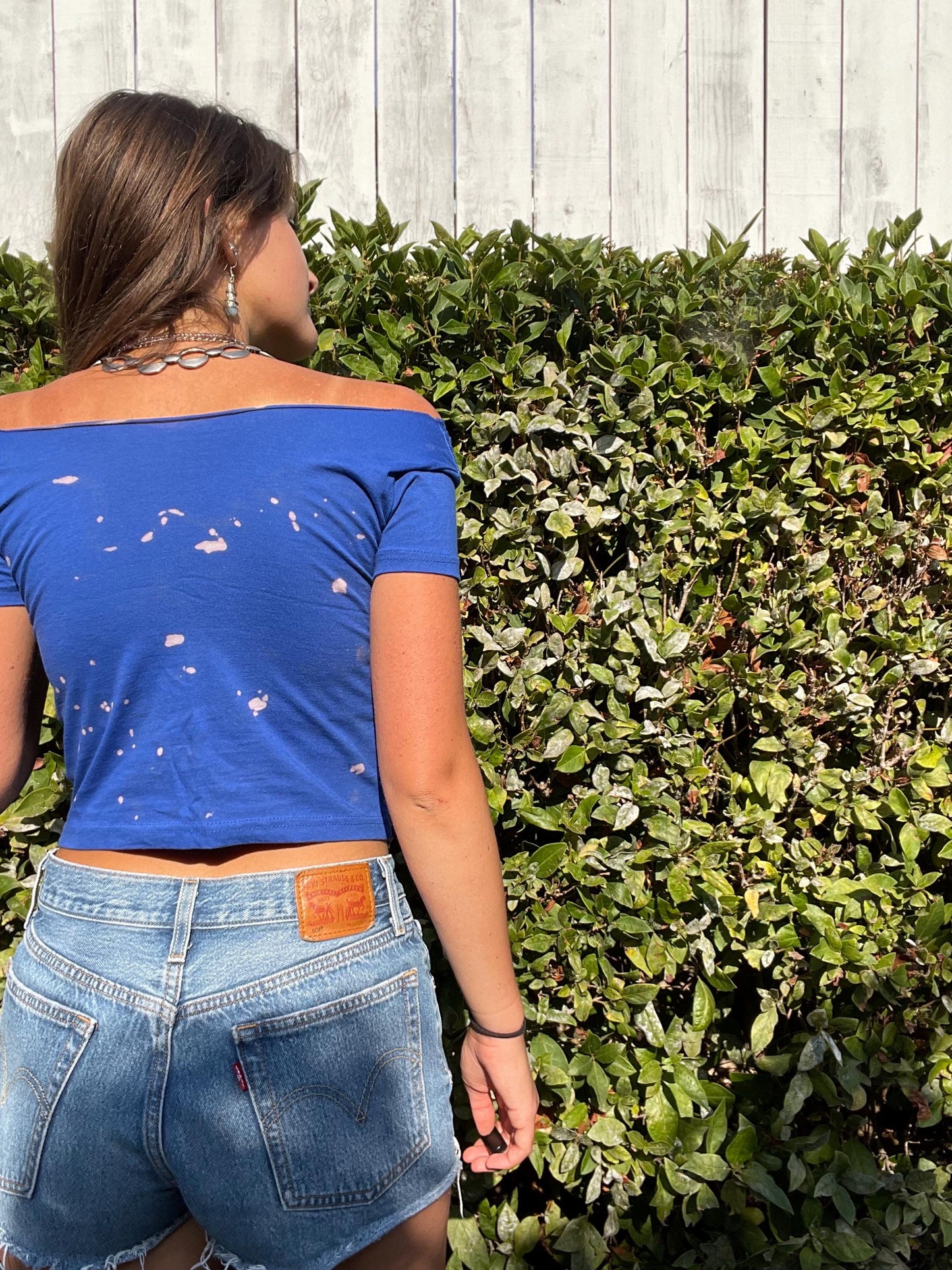 Psychedelic sunset off the shoulder baby tee