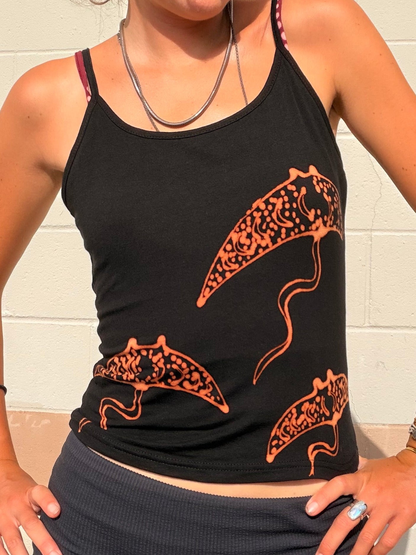 .Handpainted manta ray tank top