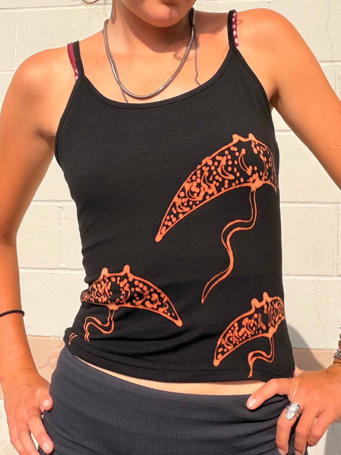 .Handpainted manta ray tank top