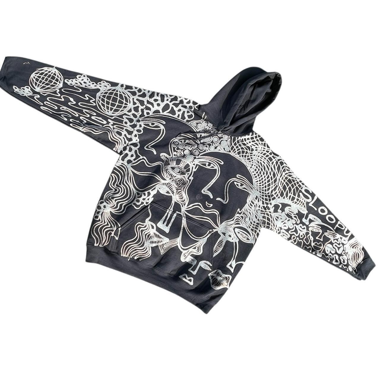 Graphic faces and trippy geometric patterned hoodie