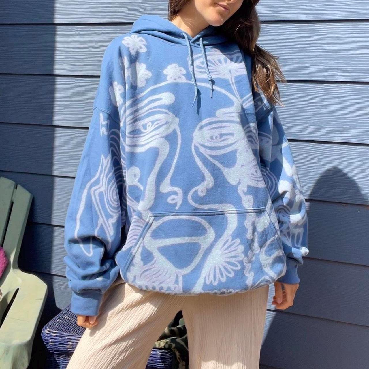 Faces and mountain vibes handmade oversized hoodie