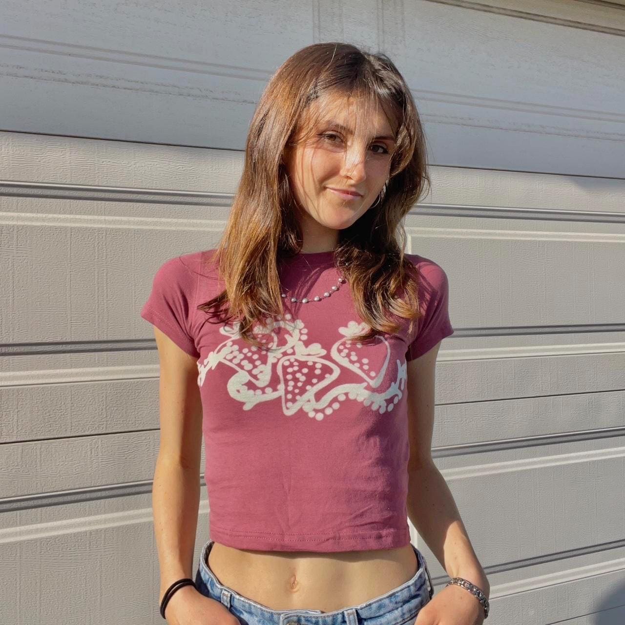 Y2k strawberry baby tee