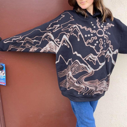 .Funky mountain design handmade graphic oversized hoodie