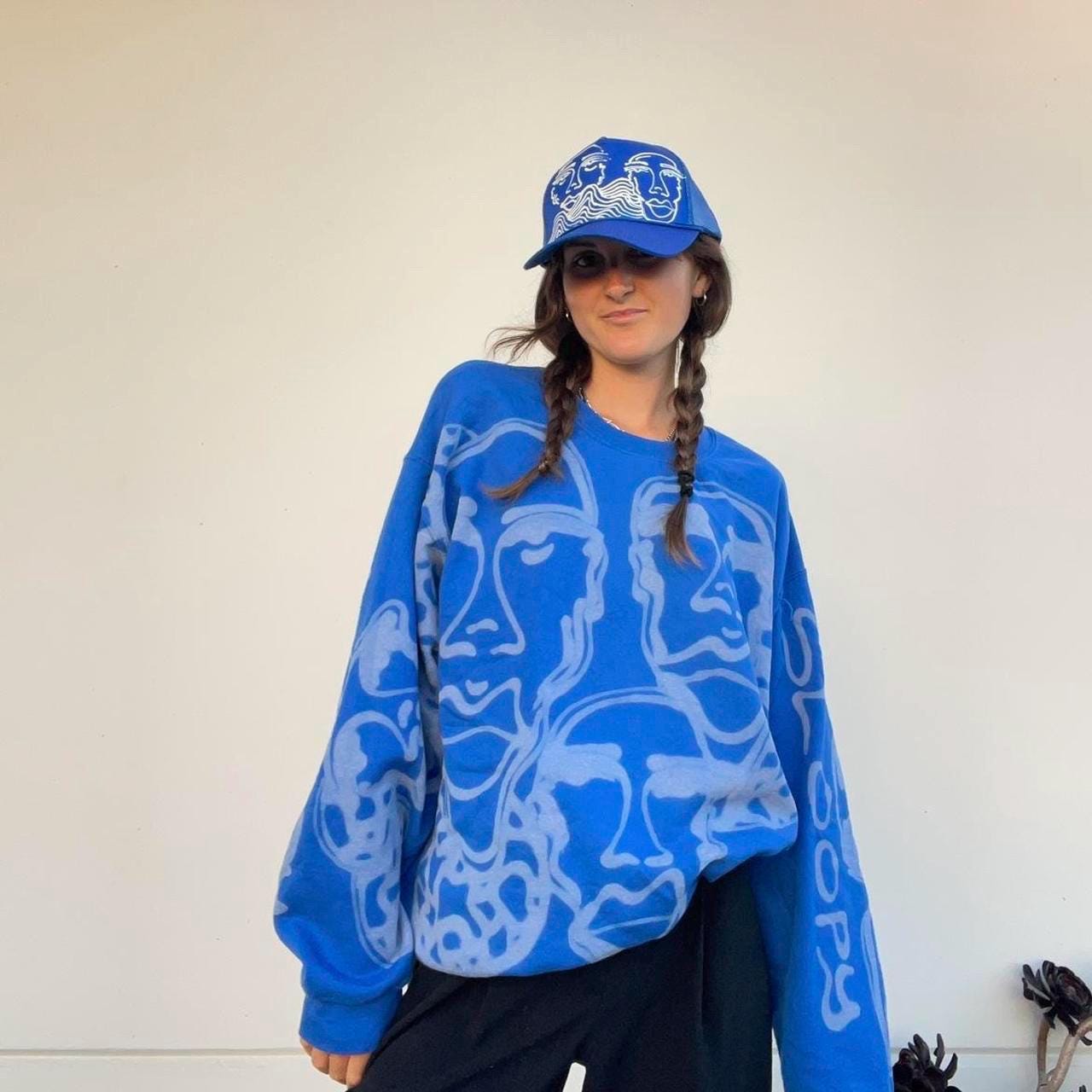 handpainted graphic faces, waves, and abstract pattern trucker festival hats