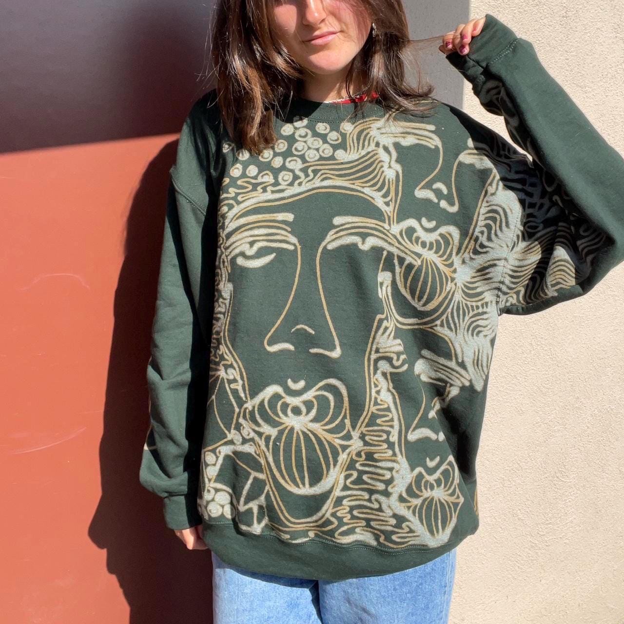 Funky faces and disco crewneck sweatshirt