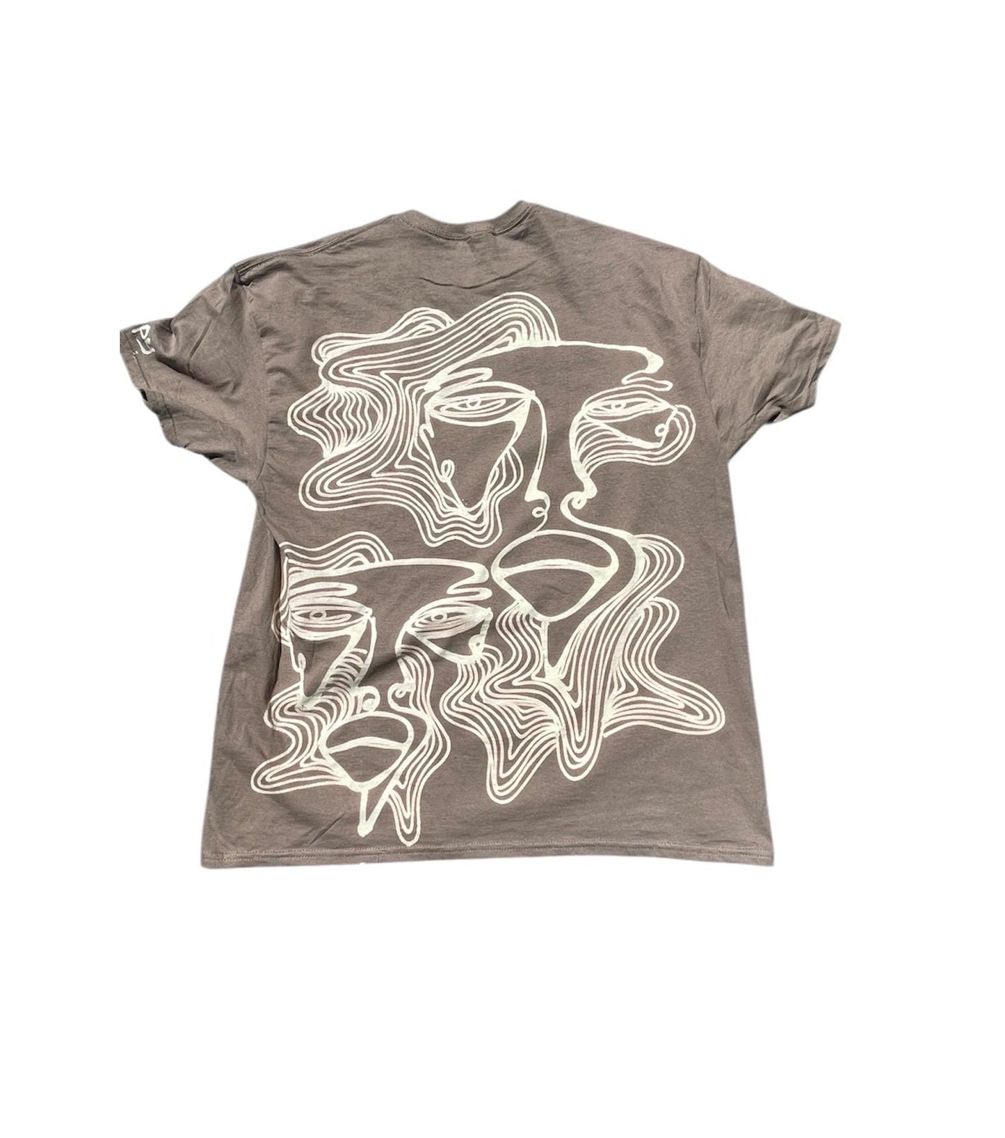.One line faces and psychedelic stripe oversized tee