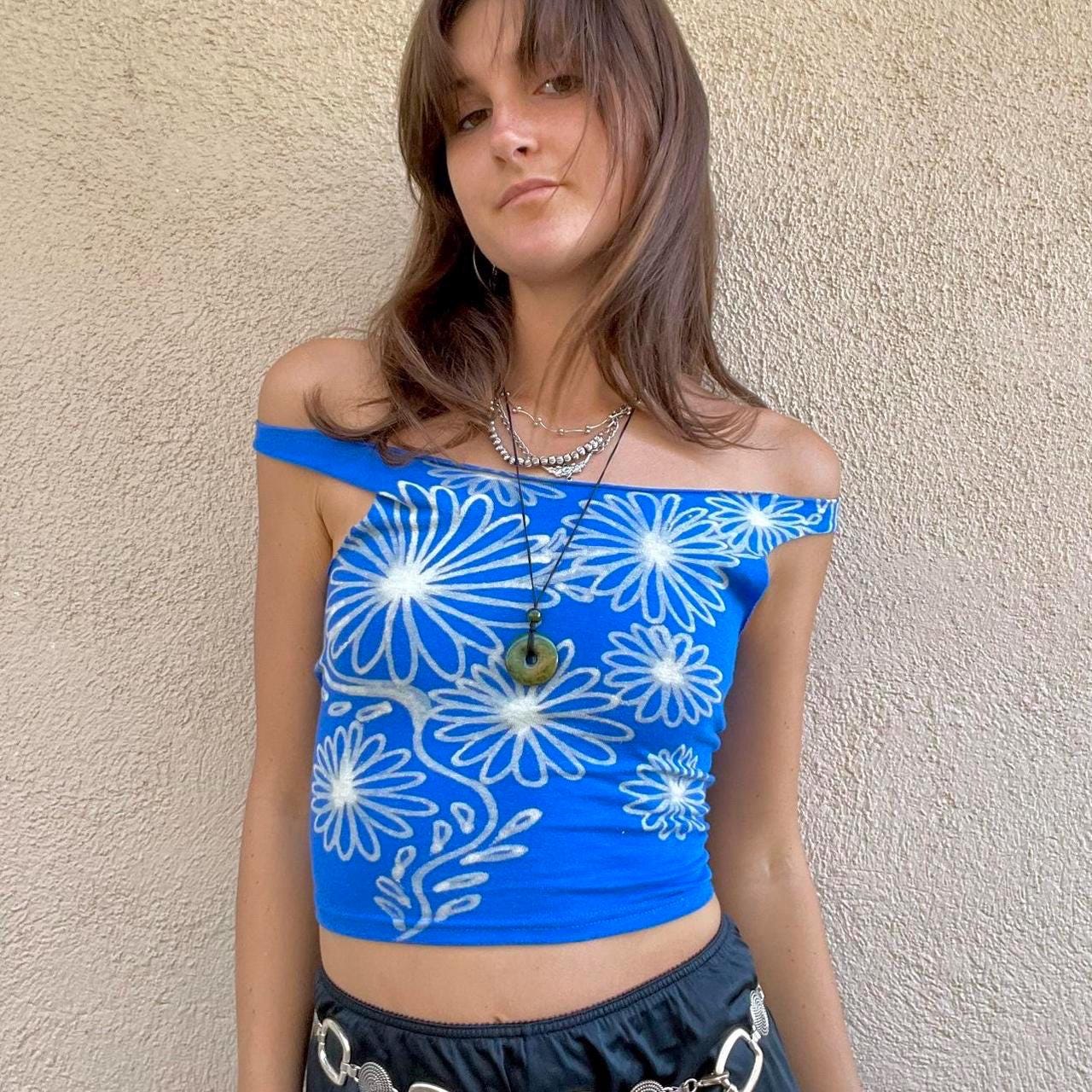 Handmade floral print tube top