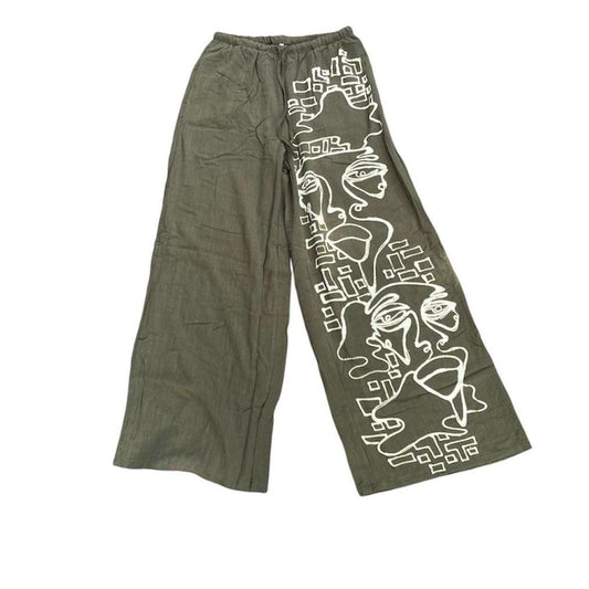 handpainted wide leg linen pants