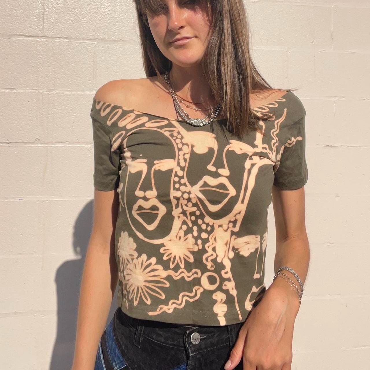 Nature abstract off the shoulder baby tee
